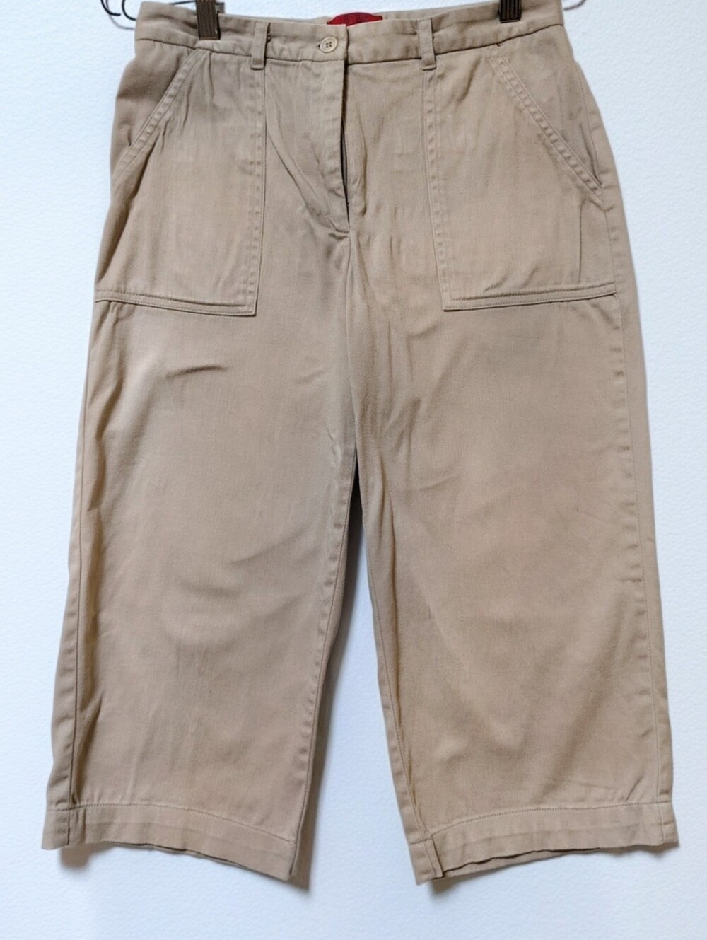 Y2k Bcbgmaxaria USA made Sz 8 Crop Wide Cargo Tan cotton Utility Shorts